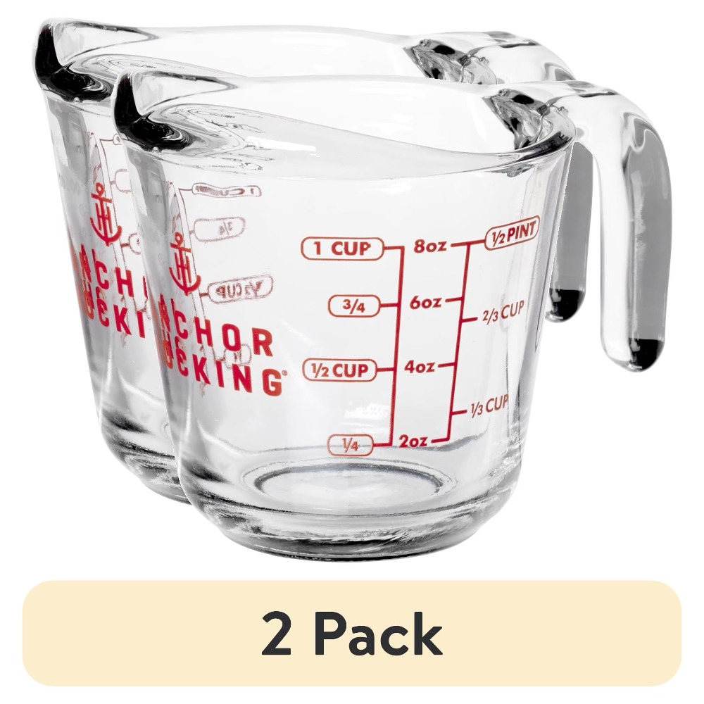 Kitchen Baking Area - 2個セットのガラス製計量カップ、持ちやすいハンドルと注ぎ口付き、液体と乾燥食材用、各カップ容量1カップ、ベーキング、料理、食事の準備に最適、電子レンジと食器洗い機対応、透明なキッチン計量カップ