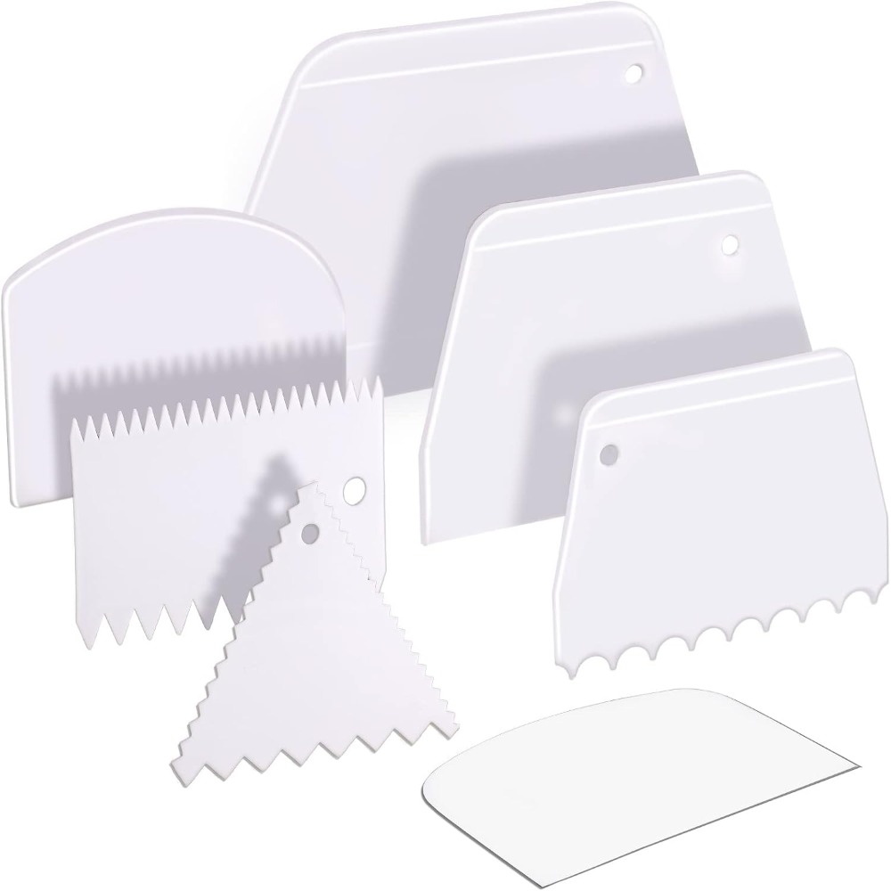 Kitchen Baking Utensil Set - 7個入りキッチン生地スクレーパー＆スムーザーセット、ケーキデコレーションツール、ボウルスクレーパー、ベンチスクレーパー、スパチュラカッター、プラスチック製製菓道具キット