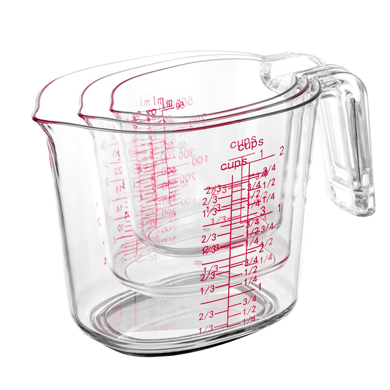 Kitchen Baking Kit - 1カップ、2カップ、4カップの透明な入れ子式計量カップセット、プラスチック製の角度付きグリップスケール、キッチン調理用液体計量カップ