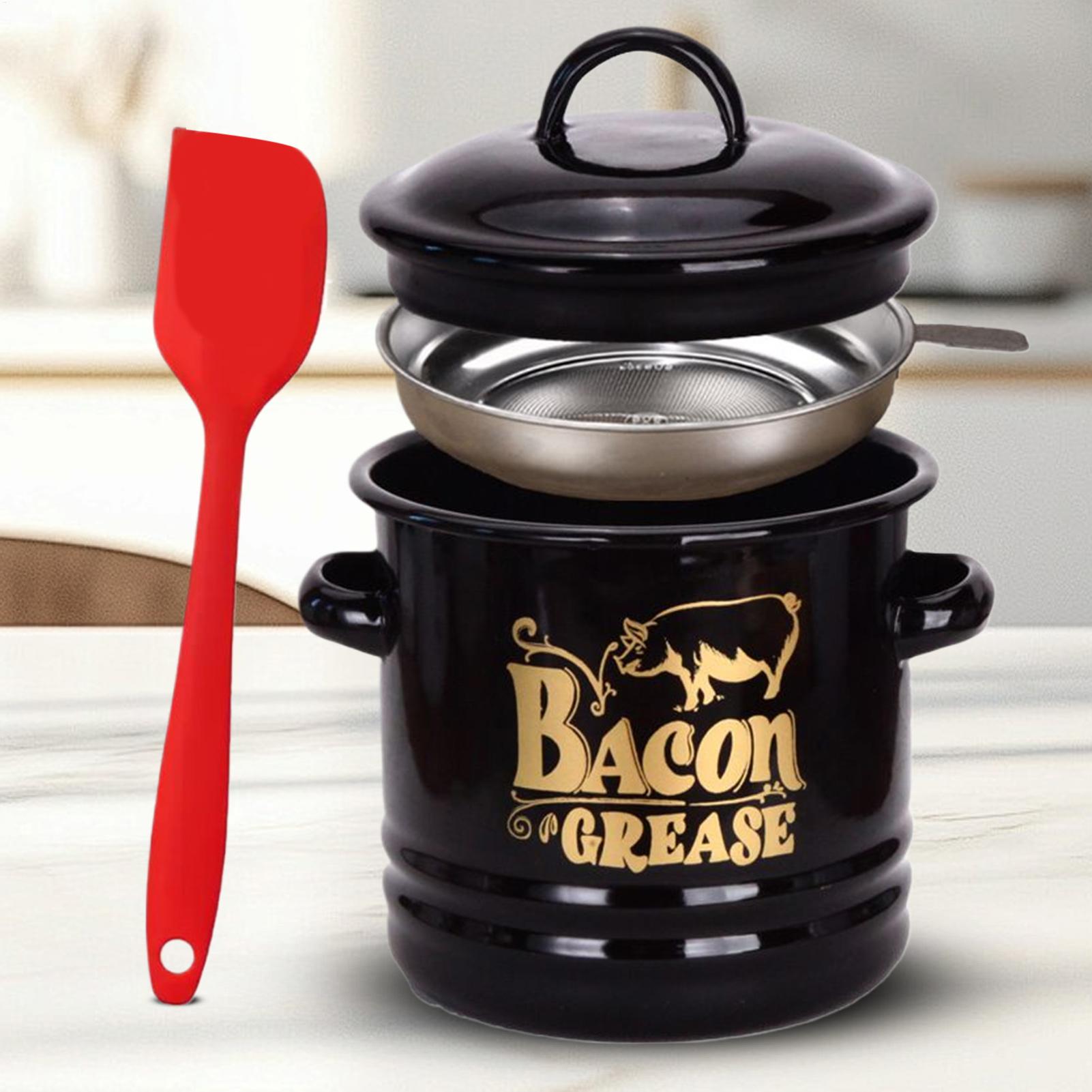Kitchen Baking Canisters - ベーコングリース容器 1200ml 脂肪保存容器 グリースジャー ストレーナー付きスパチュラ付き キッチン調理