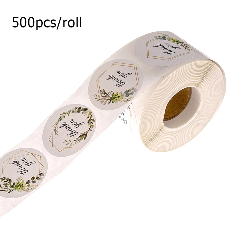 Kitchen.Baking Labels - 500 個ありがとうロールステッカー緑の植物ラウンド粘着シールラベルタグ包装ボックスバッグキッチンベーキングウェディングギフト