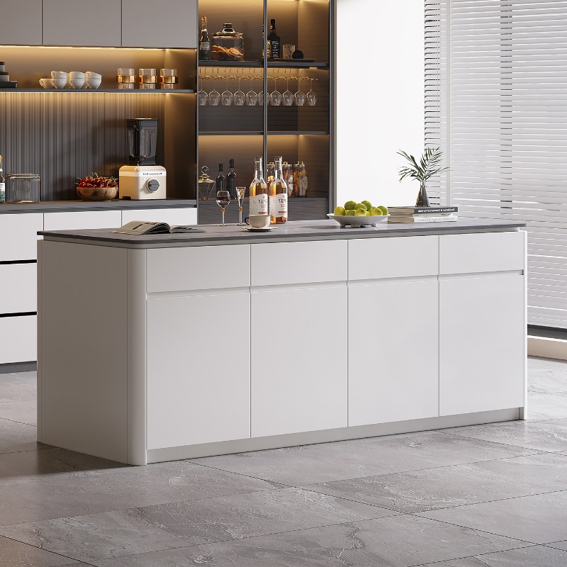 Kitchen Island Baking Table - キッチンアイランドキャビネット個別ライト高級スレート素材テーブル無垢材ベーキングコンソールアークバーテーブル家庭用パーティション