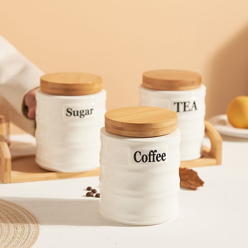 3個セット セラミック保存容器 竹製蓋付き コーヒー・砂糖・ - Kitchen Baking Canisters のレビューと価格