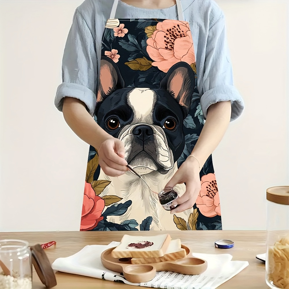 フレンチブルドッグ柄エプロン - リネン風、可愛い犬柄、家庭 - Kitchen Baking Area Ideas のレビューと価格
