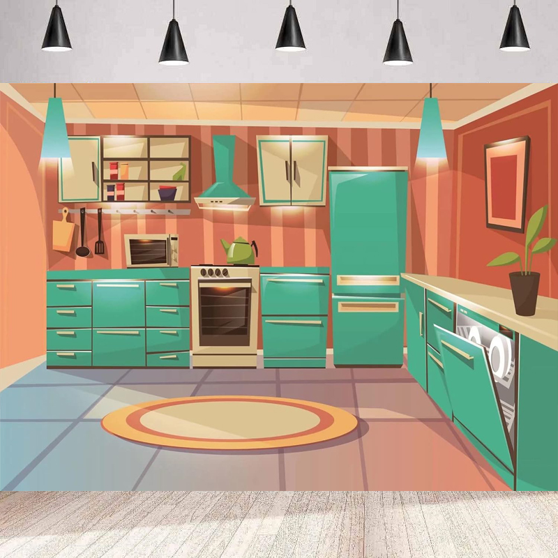 写真撮影用背景幕 漫画風キッチン クッキング・ベーキング背景 - Kitchen Baking Cupboard のレビューと価格