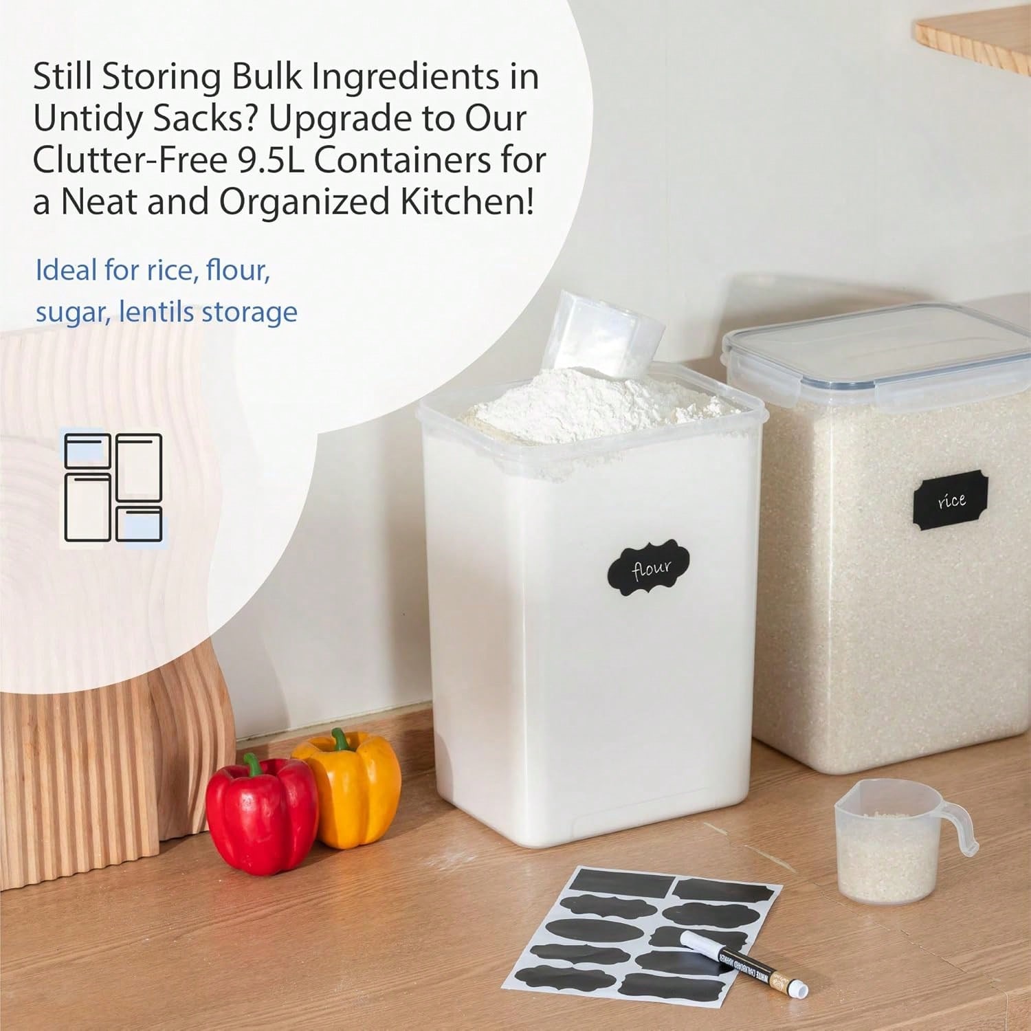 特大サイズの密閉食品保存容器、蓋付き、2個パック、9.5L、 - Kitchen Baking Canisters のレビューと価格