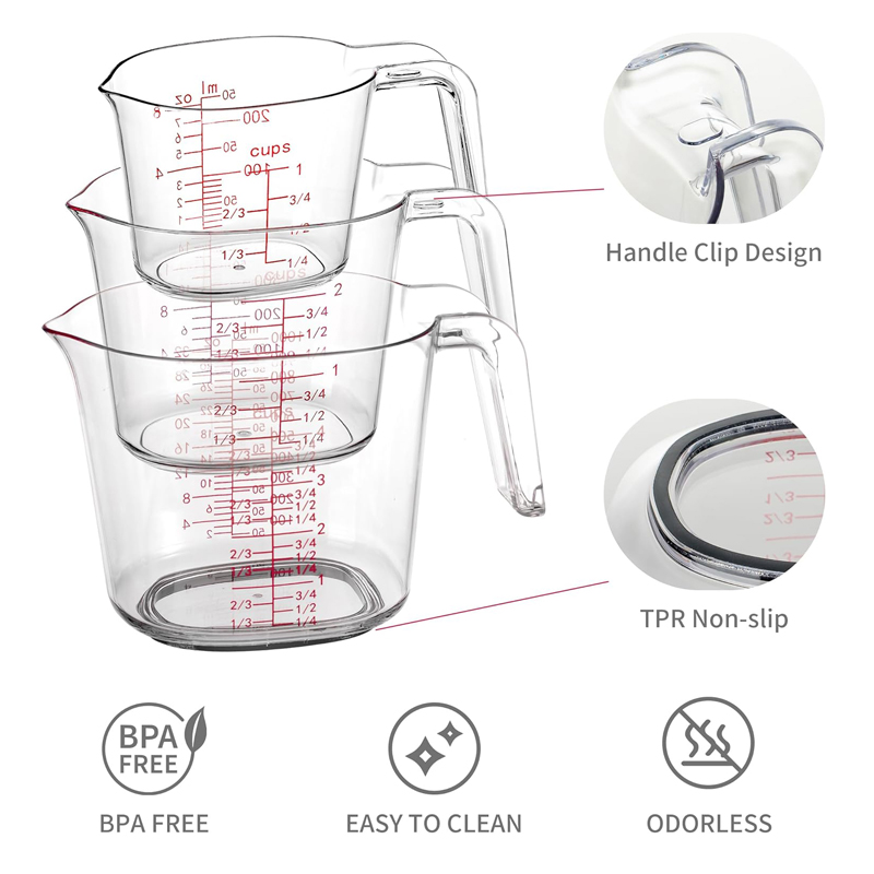 1カップ、2カップ、4カップの透明な入れ子式計量カップセット - Kitchen Baking Kit のレビューと価格