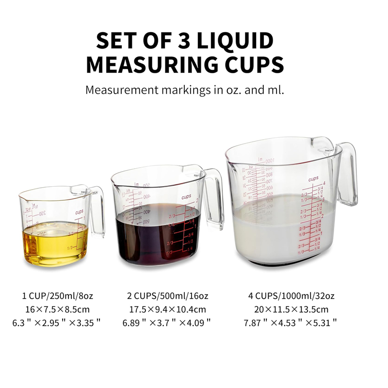 1カップ、2カップ、4カップの透明な入れ子式計量カップセット - Kitchen Baking Kit のレビューと価格