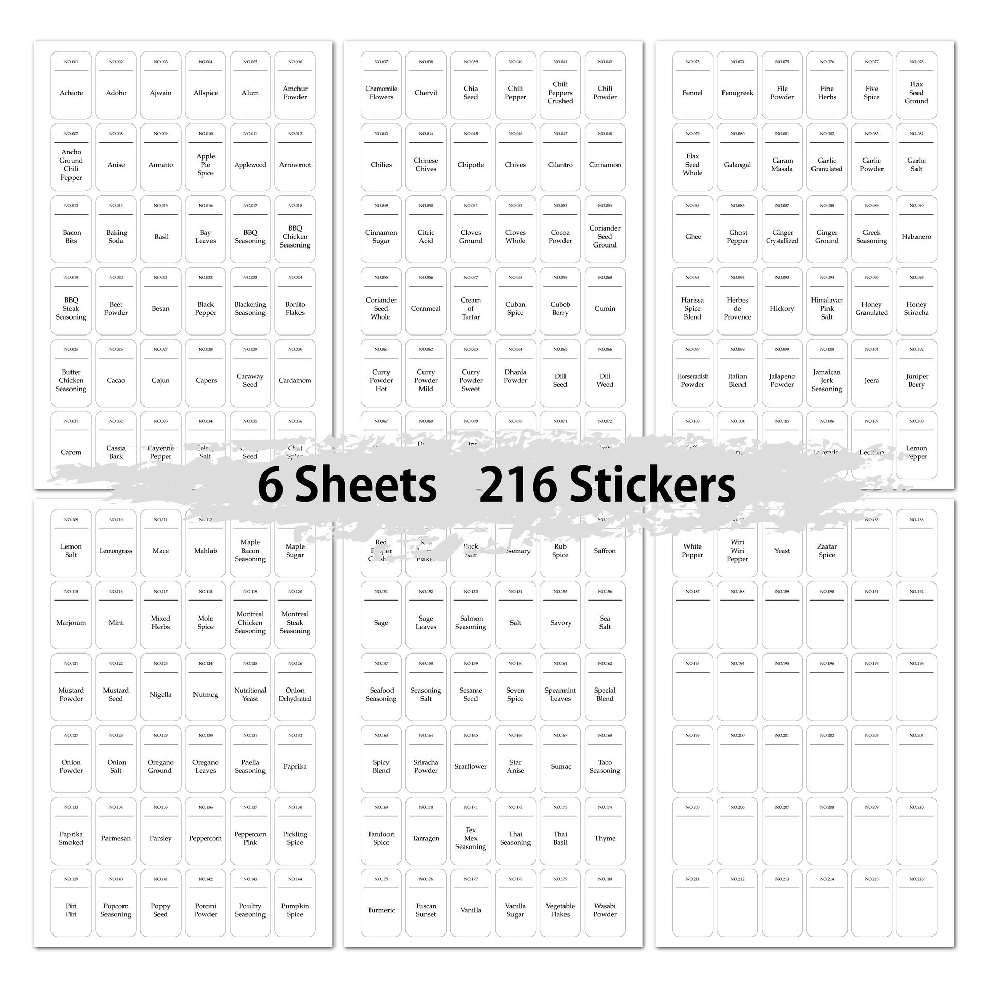 216個 キッチン スパイスジャー ラベル ステッカー 番号 - Kitchen.Baking Labels のレビューと価格