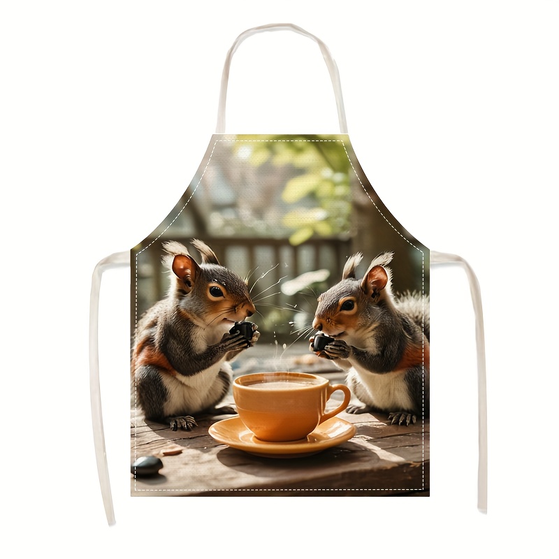 リネンエプロン リスコーヒー風景プリント キッチン クッキン - Kitchen Baking Area Ideas のレビューと価格